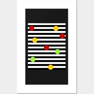 Ping pong black and white striped pattern with happy colorful circles Posters and Art